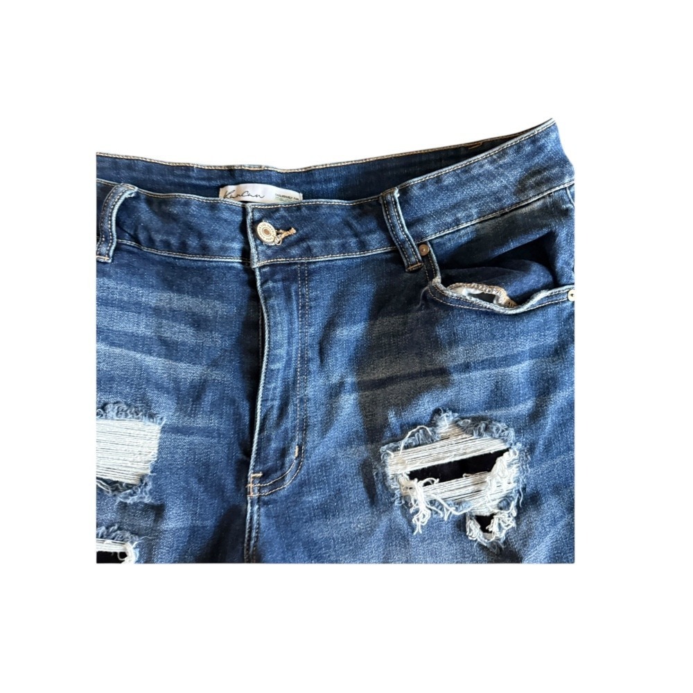 KanCan Distressed Denim Shorts Cuffed Hem Ripped Blue Jean Shorts Size 18 - Picture 2 of 4